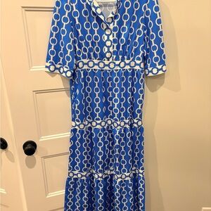 Blue Chain-Print Women's Shirt Dress